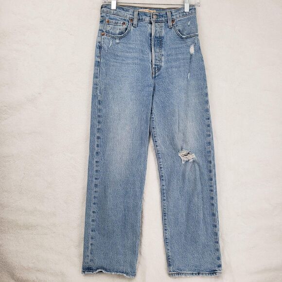 Levis Ribcage Straight Ankle Jeans Womens 26 Premium Denim Distressed Button Fly - Picture 1 of 14